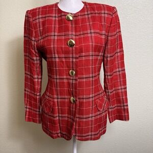 E.R. Gerard New York Women's Blazer Red with Black and White Size 2 Petite Tweed
